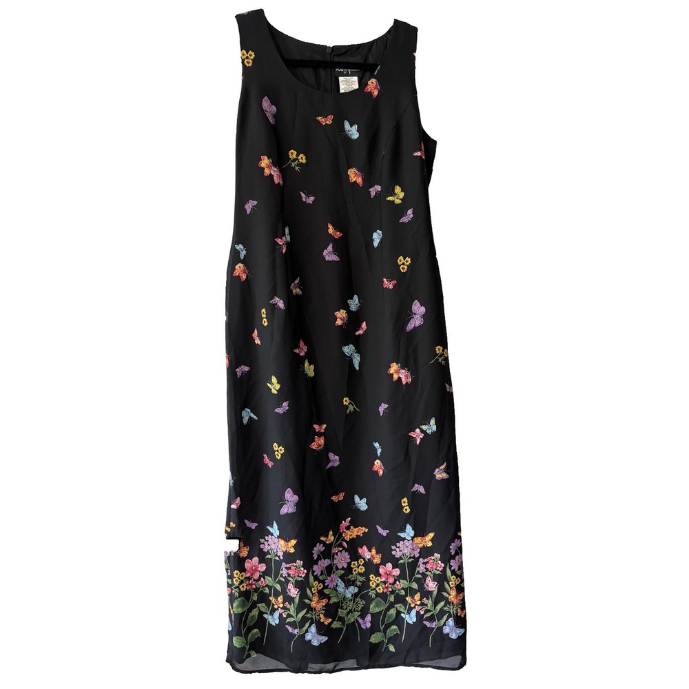Vintage Maxi Dress Black 10 Butterfly Floral Boho Fairygrunge 90s Whimsigoth